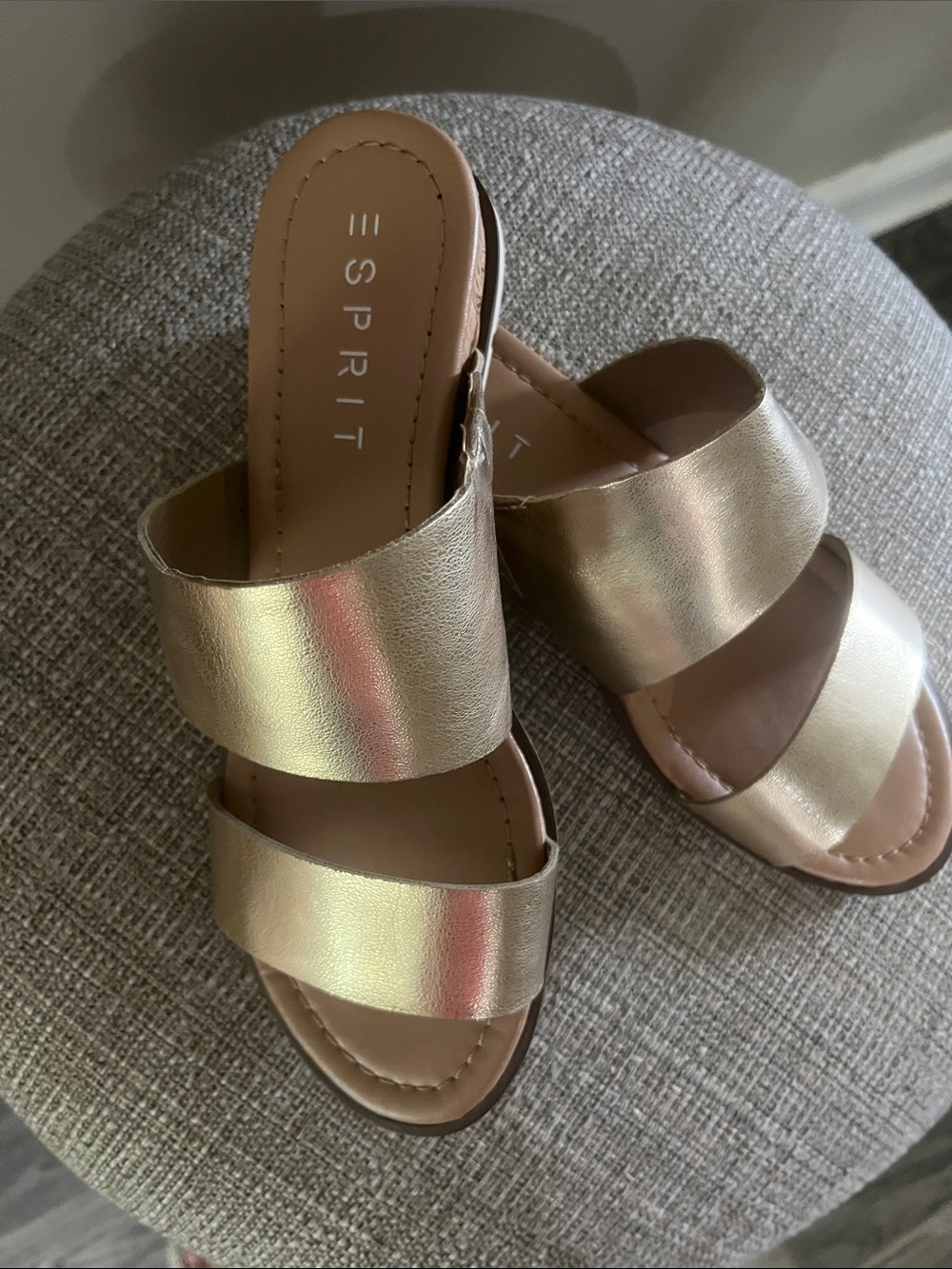 Esprit Women's Metallic Rose Gold Double-Strap Slide Sandals